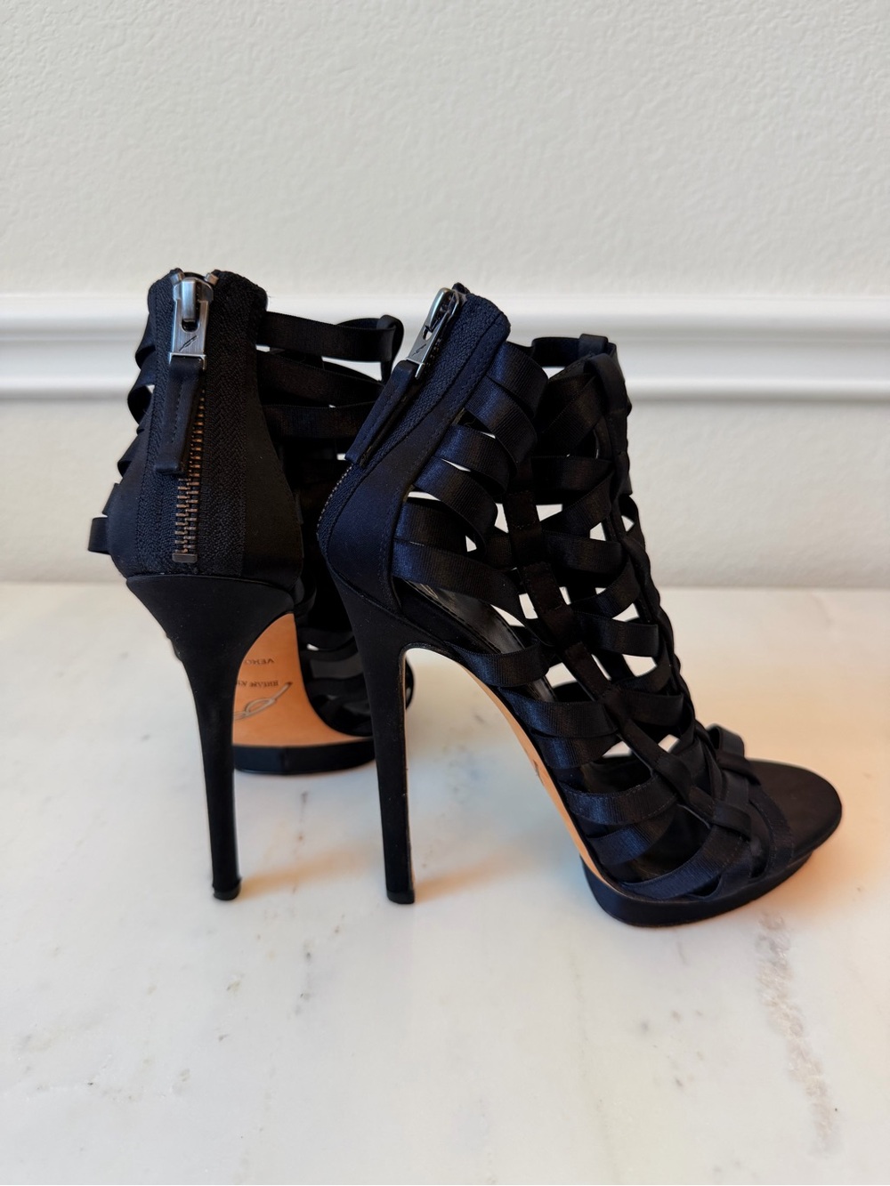 Brian Atwood Black Strappy High Heel Sandals